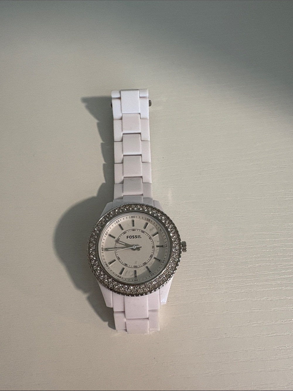 Fossil White Watch with Crystal Bezel